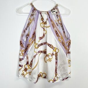 NEW L'Agence Blouse Womens XS/T XS Tall Purple White Gold Chain Silk NWOT